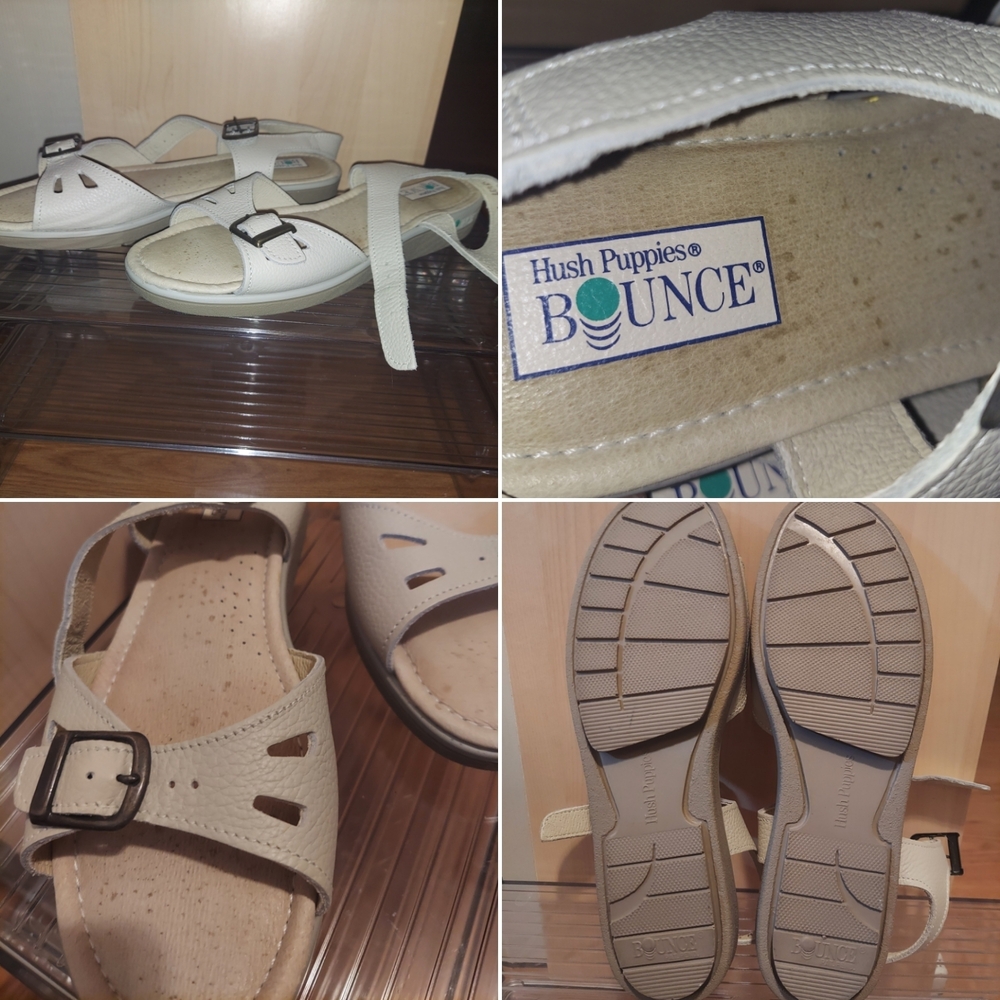 Hush Puppies Bounce Cream/Beige Leather Comfort Sandals Size 9